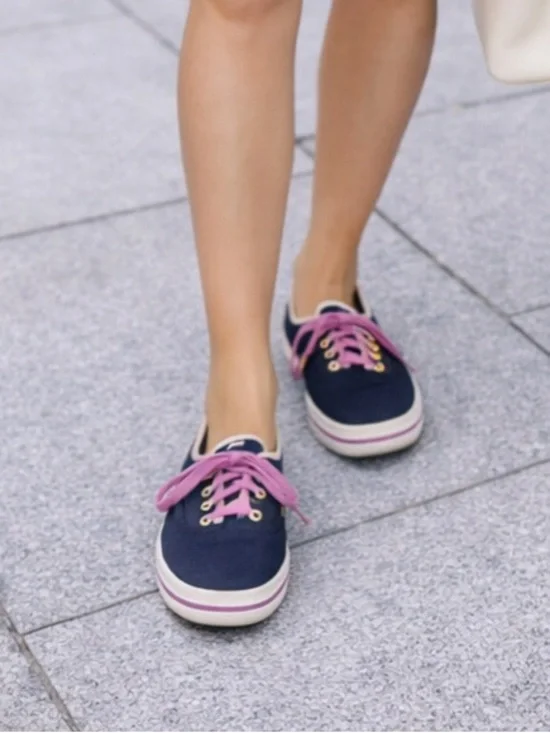 Kate Spade x Keds WF65386 Navy Canvas Sneakers Pink Laces Plaid Lining Size 9 - Picture 1 of 6